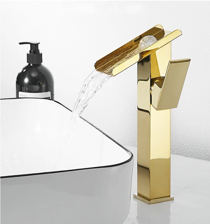 Becola Gold Brass Waterfall Wa - Home Bathroom Wash Basin 评论和价格
