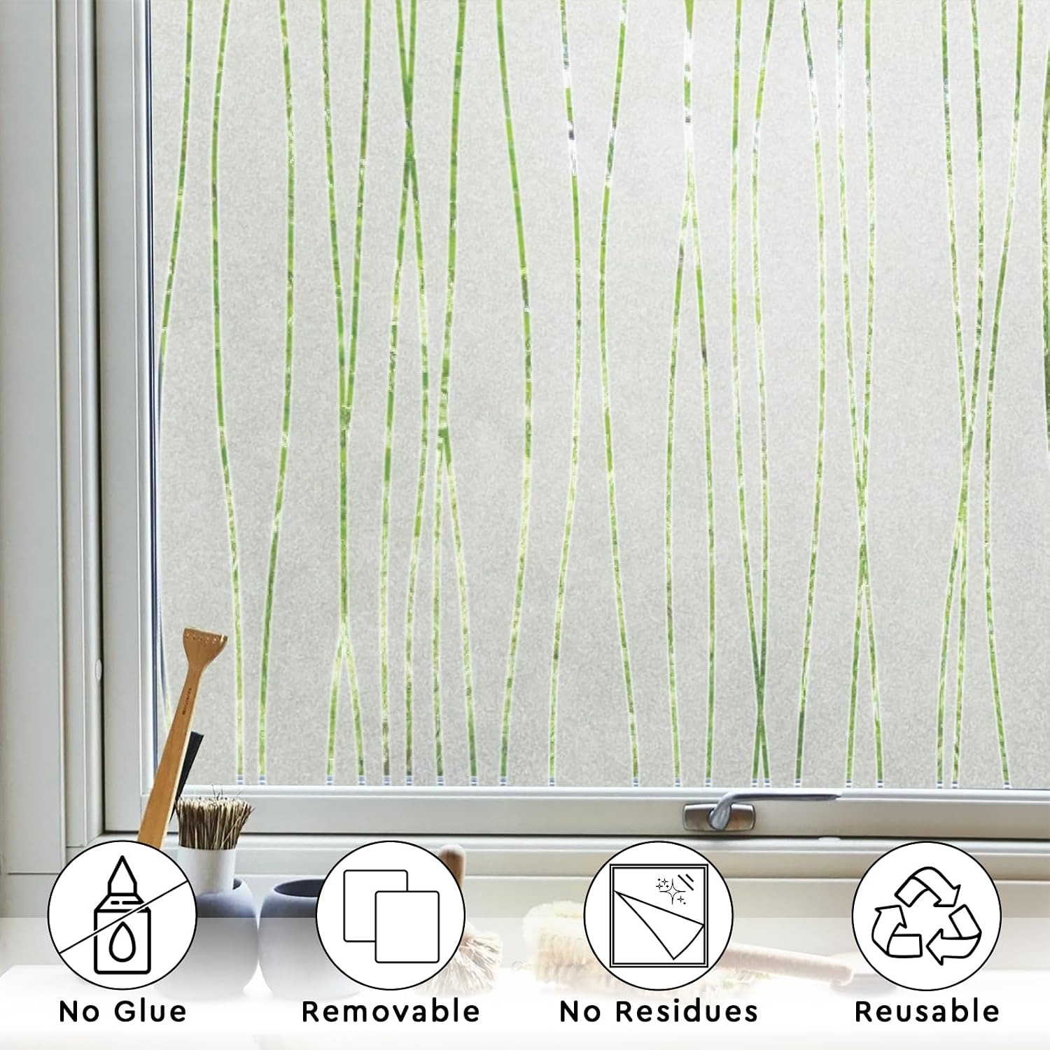 Stripe Pattern Frosted Window  - Home Bathroom Window Tint 评论和价格