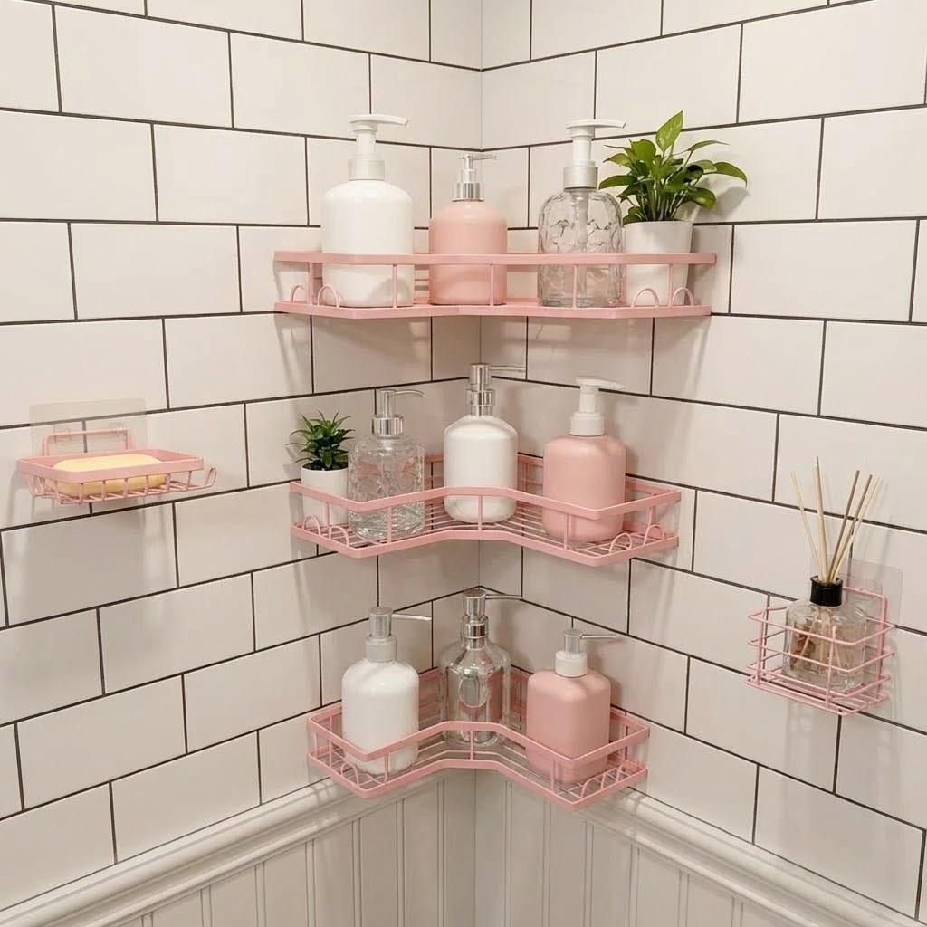 5Pcs Minimalist Pink Shower Or - Home Essentials Bathroom Rack 评论和价格