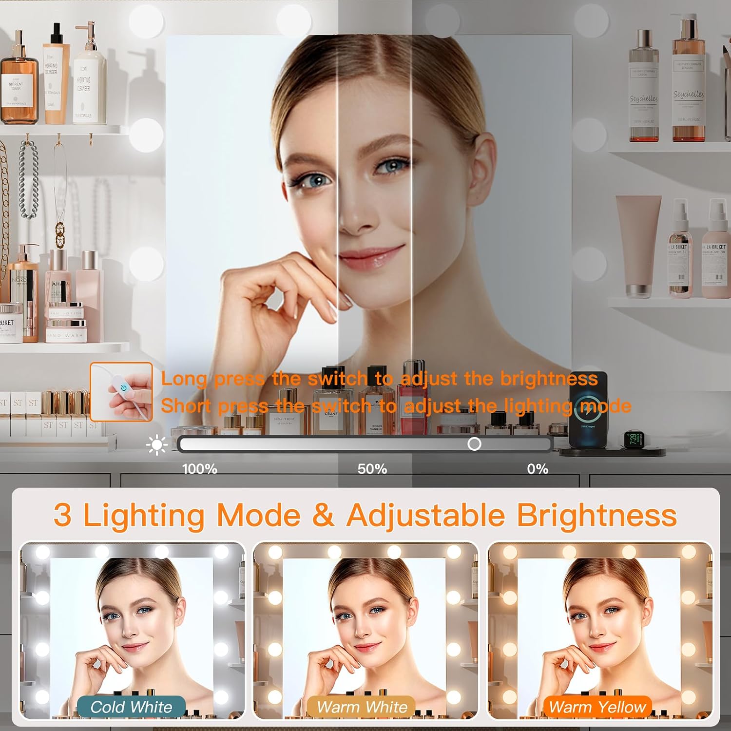 Large Vanity Desk LED Lighted  - Home Outlet Bathroom Mirrors 评论和价格