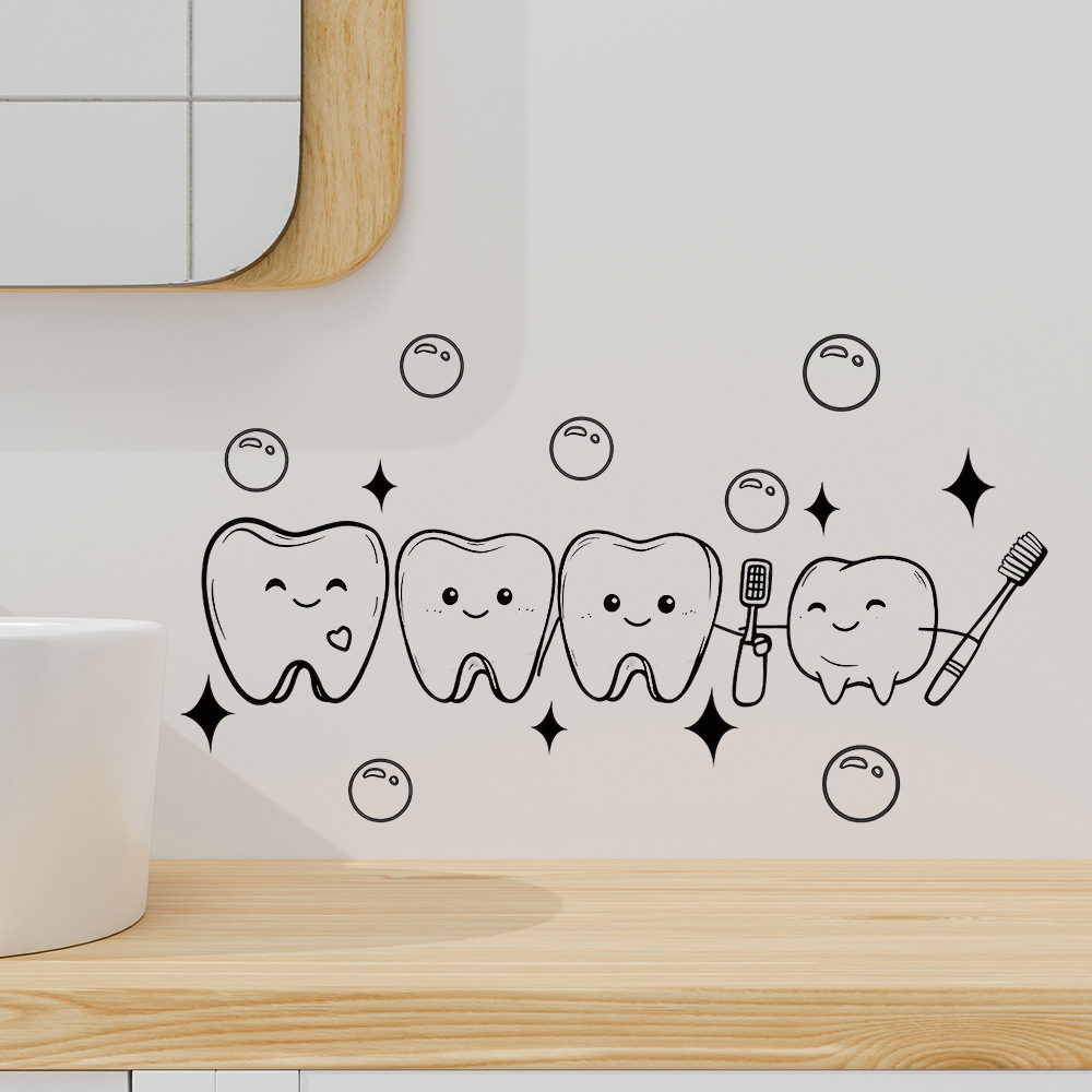 Cartoon Tooth Design Wall Stic - Home Bathroom Wash Basin 评论和价格