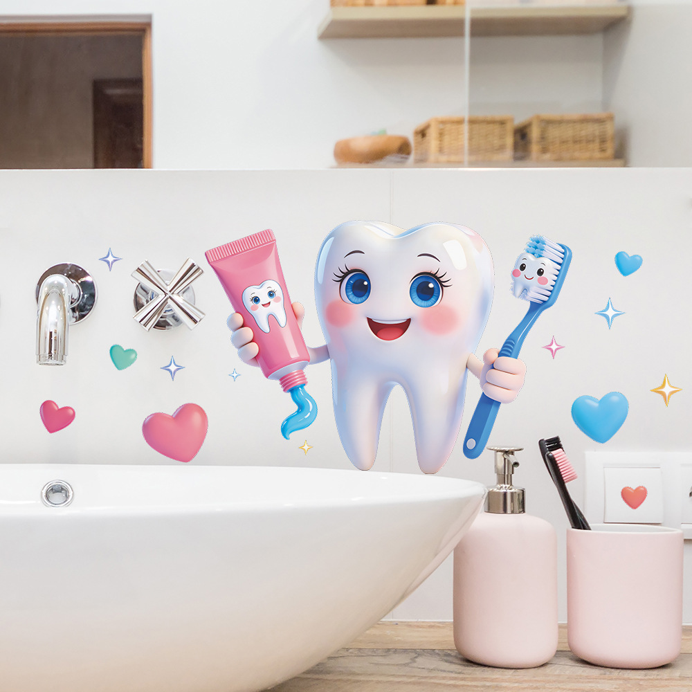 Cartoon Tooth Design Wall Stic - Home Bathroom Wash Basin 评论和价格