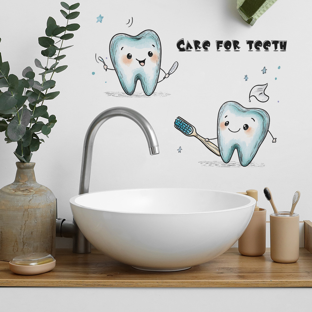 Cartoon Tooth Design Wall Stic - Home Bathroom Wash Basin 评论和价格