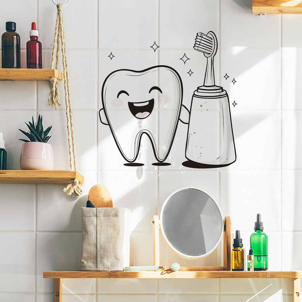 Cartoon Tooth Design Wall Stic - Home Bathroom Wash Basin 评论和价格