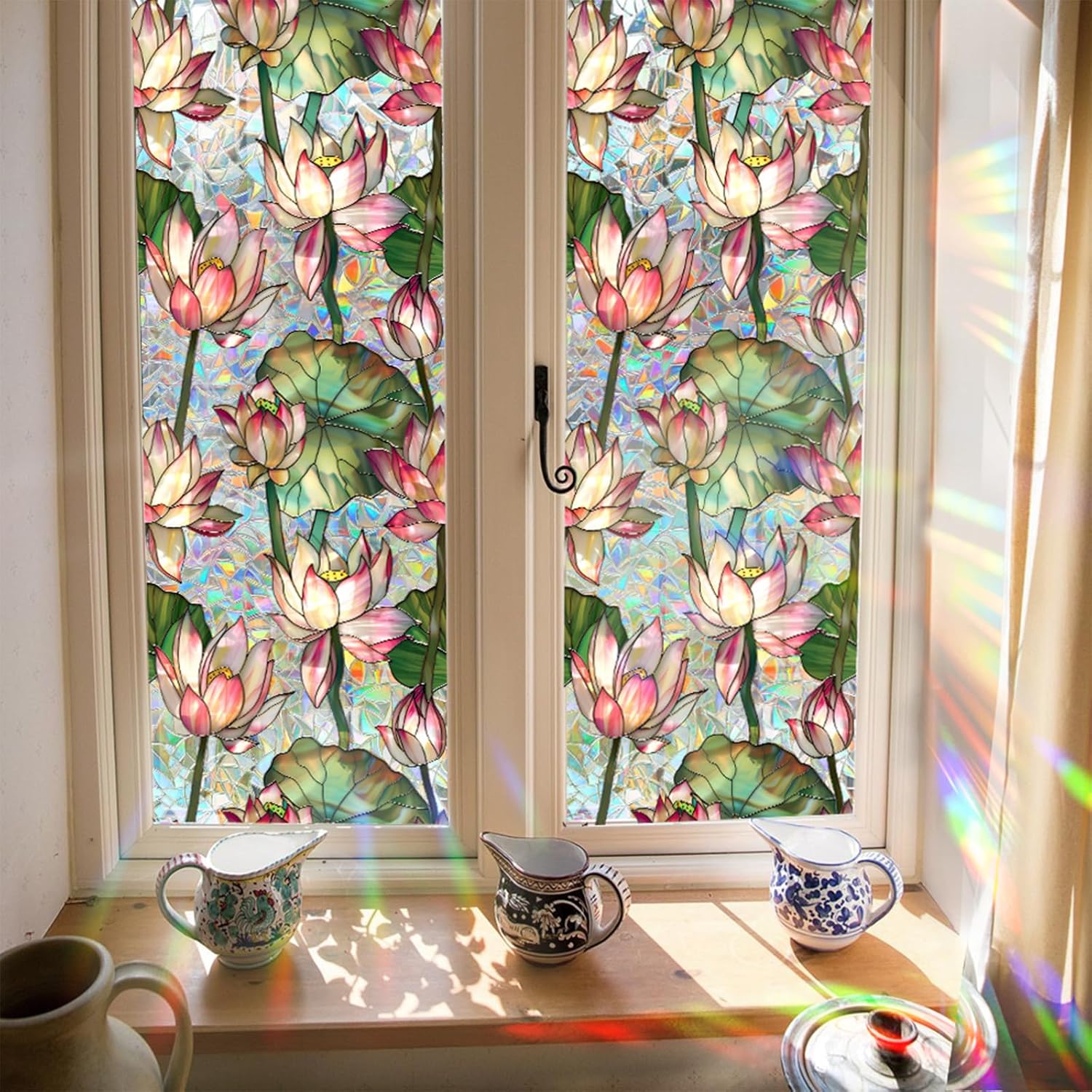 Lotus Flowers Stained Glass Wi - Home Bathroom Window Tint 评论和价格