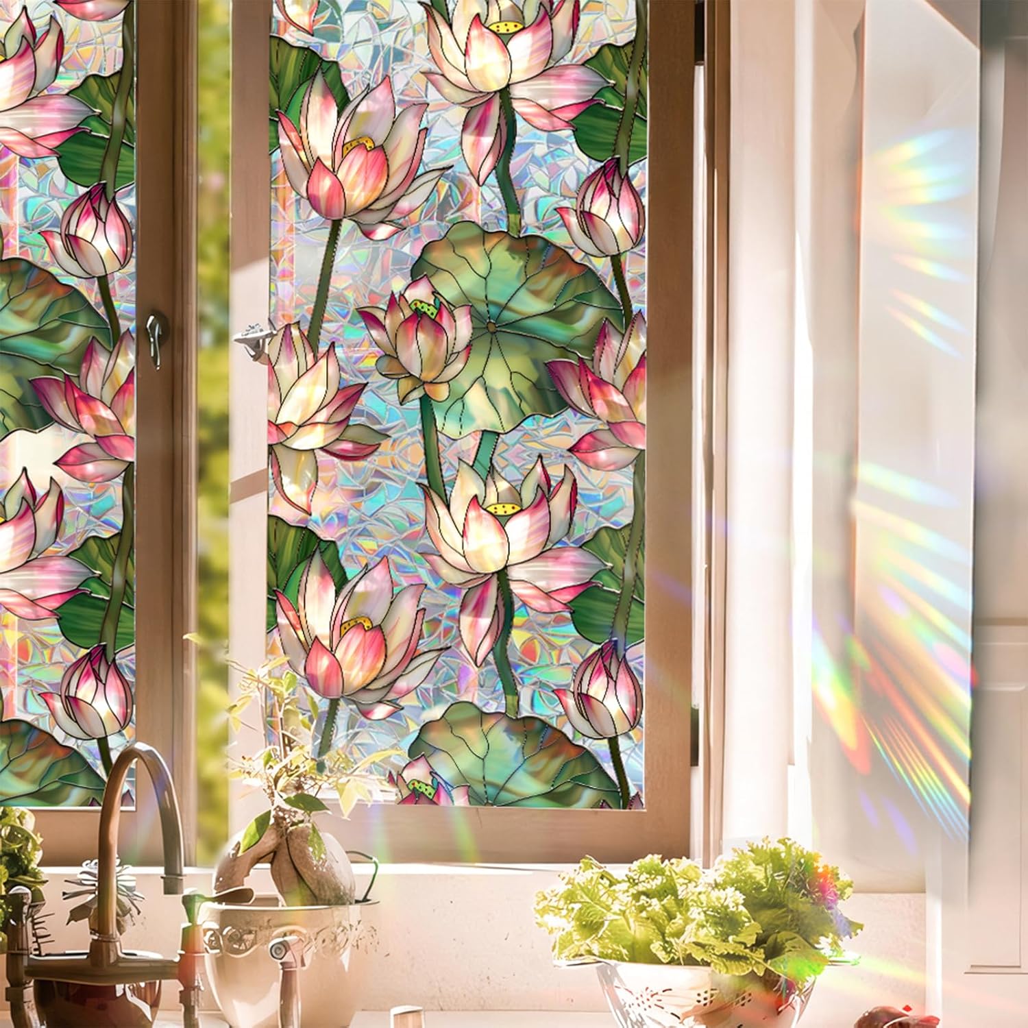 Lotus Flowers Stained Glass Wi - Home Bathroom Window Tint 评论和价格