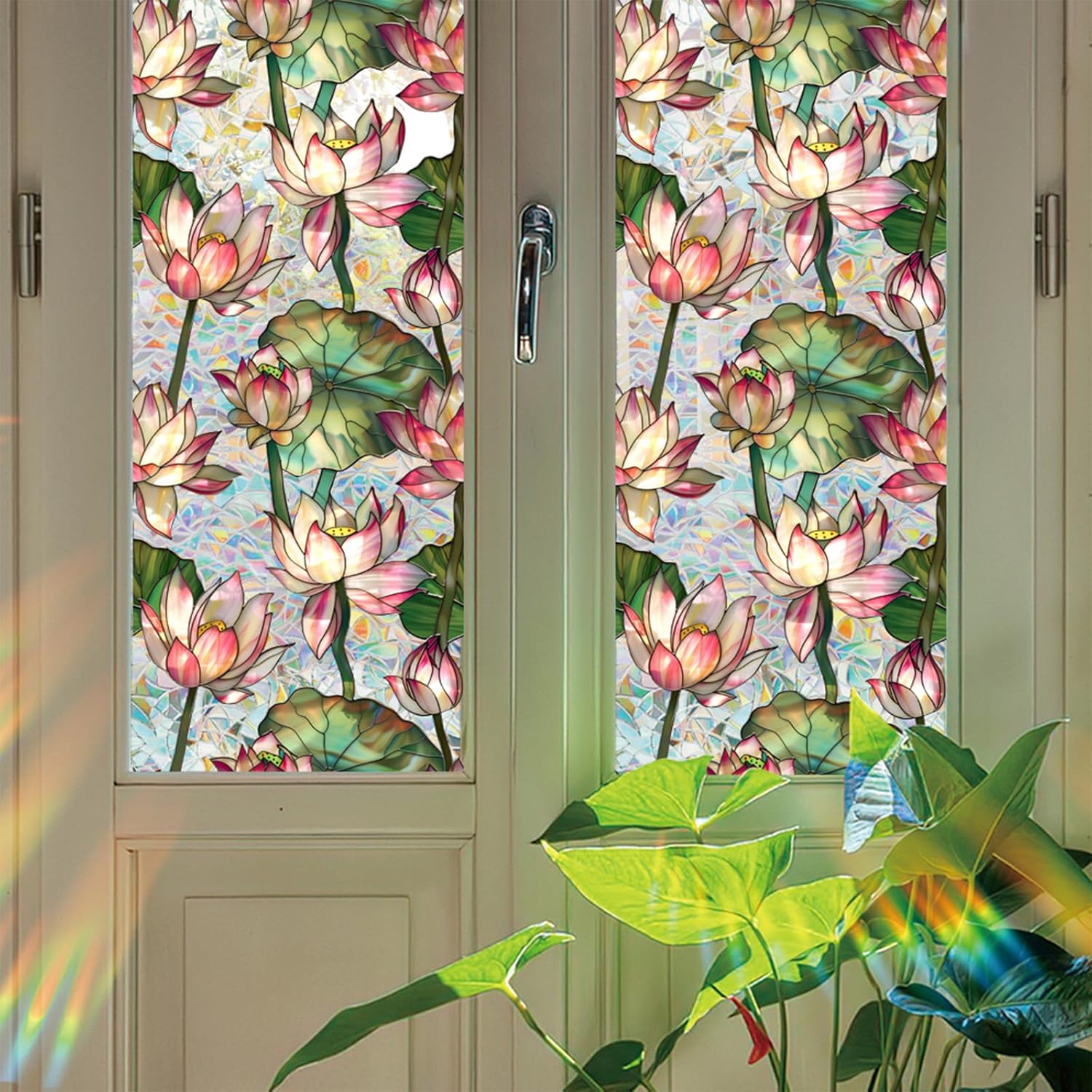 Lotus Flowers Stained Glass Wi - Home Bathroom Window Tint 评论和价格