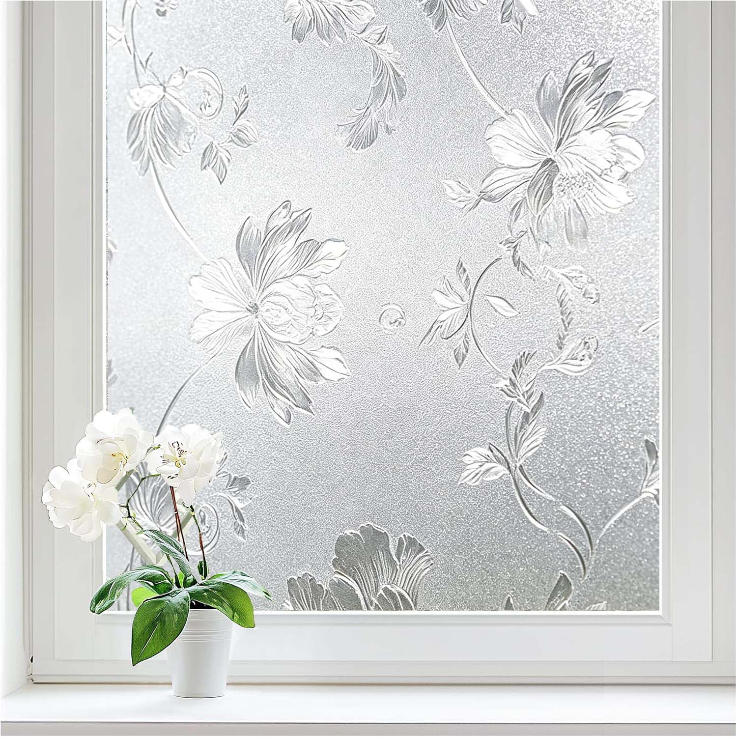 Floral Frosted Window Privacy  - Home Bathroom Window Tint 评论和价格