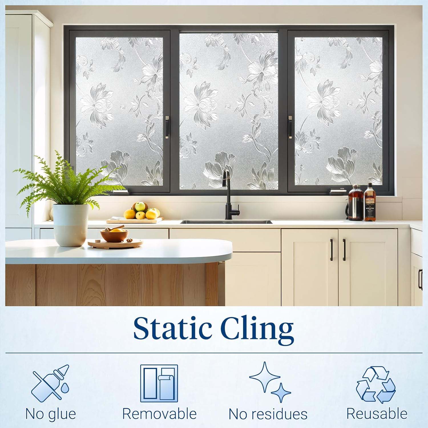 Floral Frosted Window Privacy  - Home Bathroom Window Tint 评论和价格
