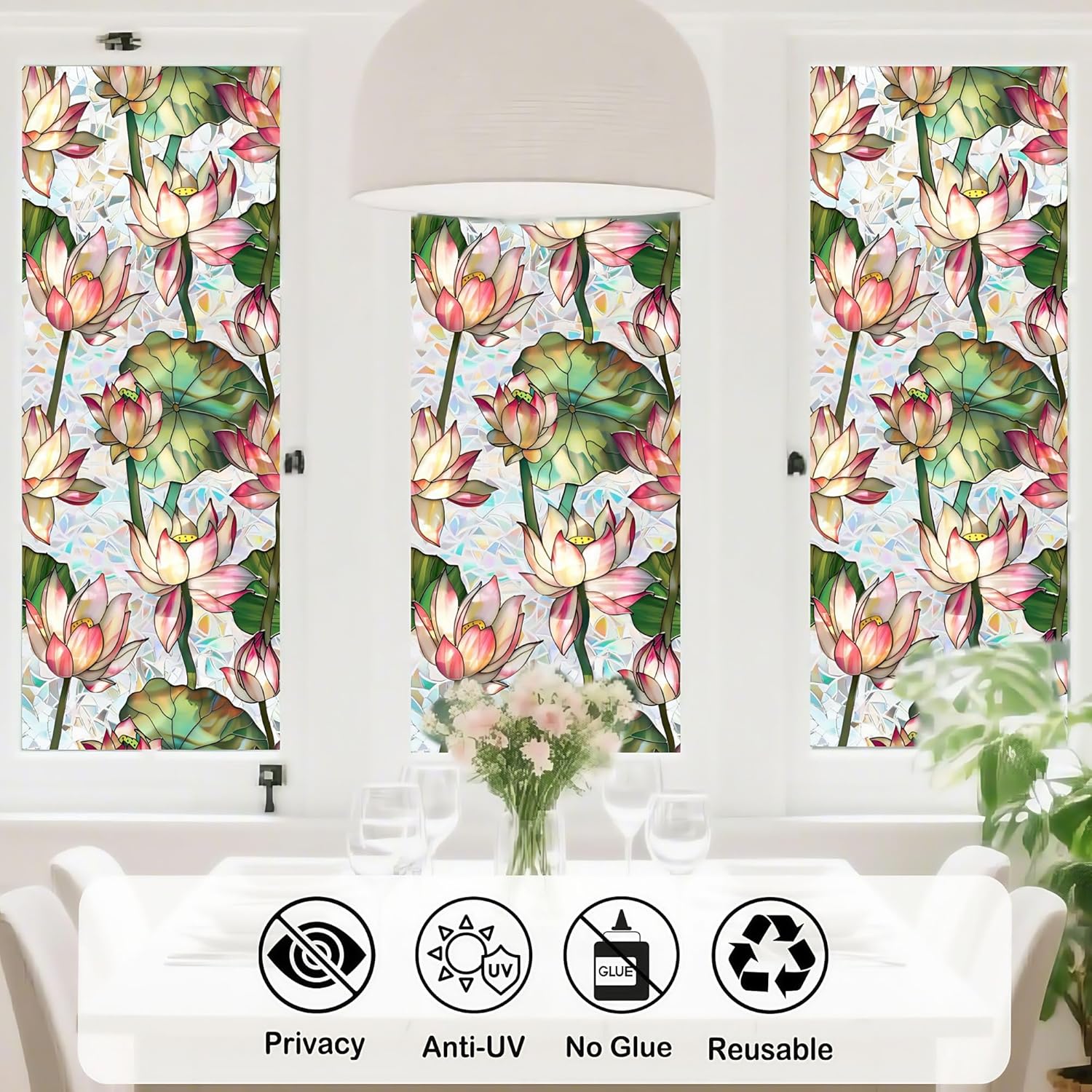Rainbow Lotus Stained Glass Wi - Home Bathroom Window Tint 评论和价格