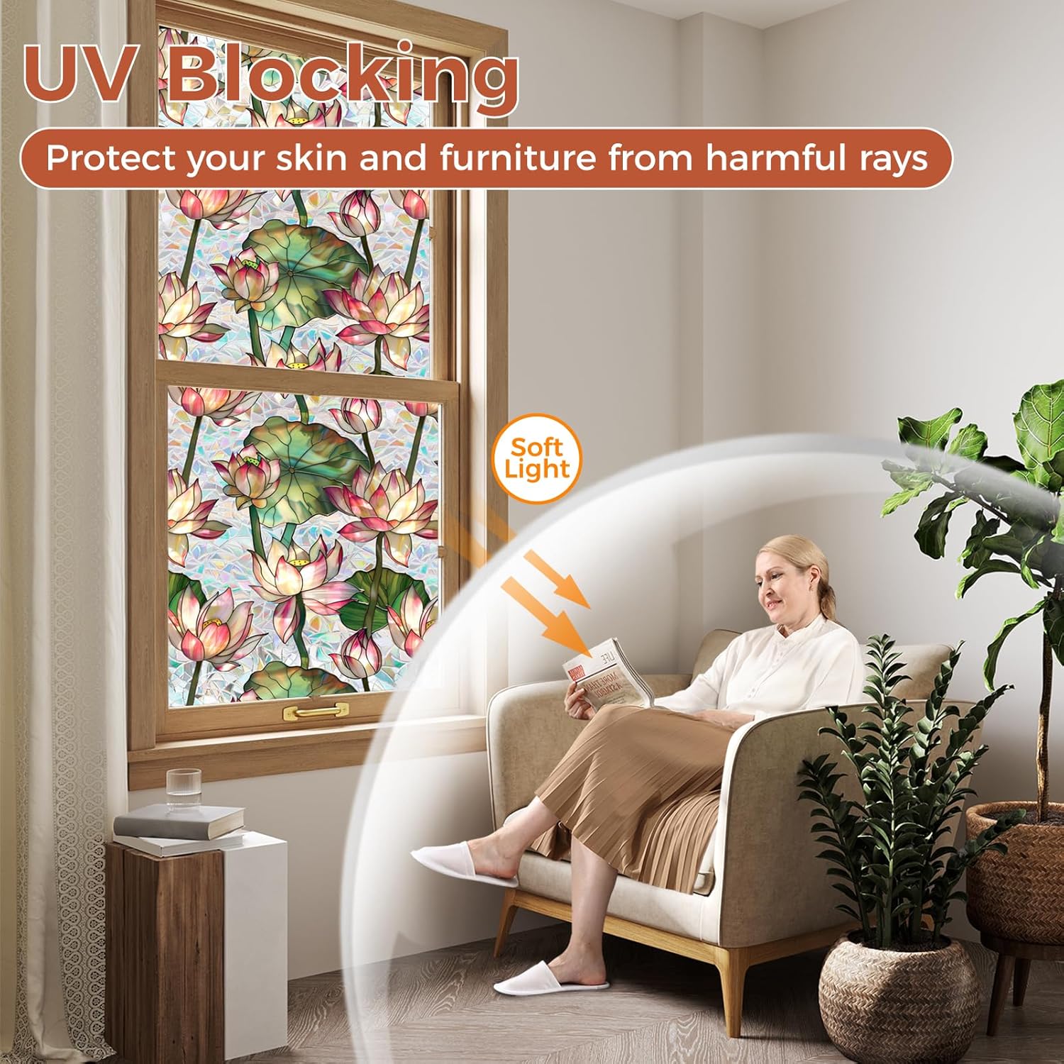 Rainbow Lotus Stained Glass Wi - Home Bathroom Window Tint 评论和价格